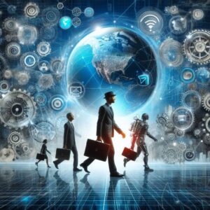 Entendendo o Mundo Online, A imagem está mostrando a evolução da internet e seu impacto na sociedade, destacando as oportunidades digitais.