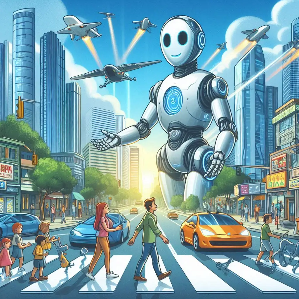 lustração da inteligência artificial impactando o mundo, com dados digitais e mãos e corpo robótica representando a inovação.